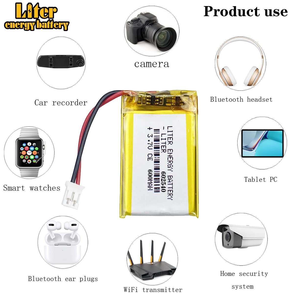 Liter Energy Battery 3.7V Lipo Battery 600mAh Rechargeable Lithium ion Polymer Battery 602540 Lithium Polymer ion Battery with JST Connector