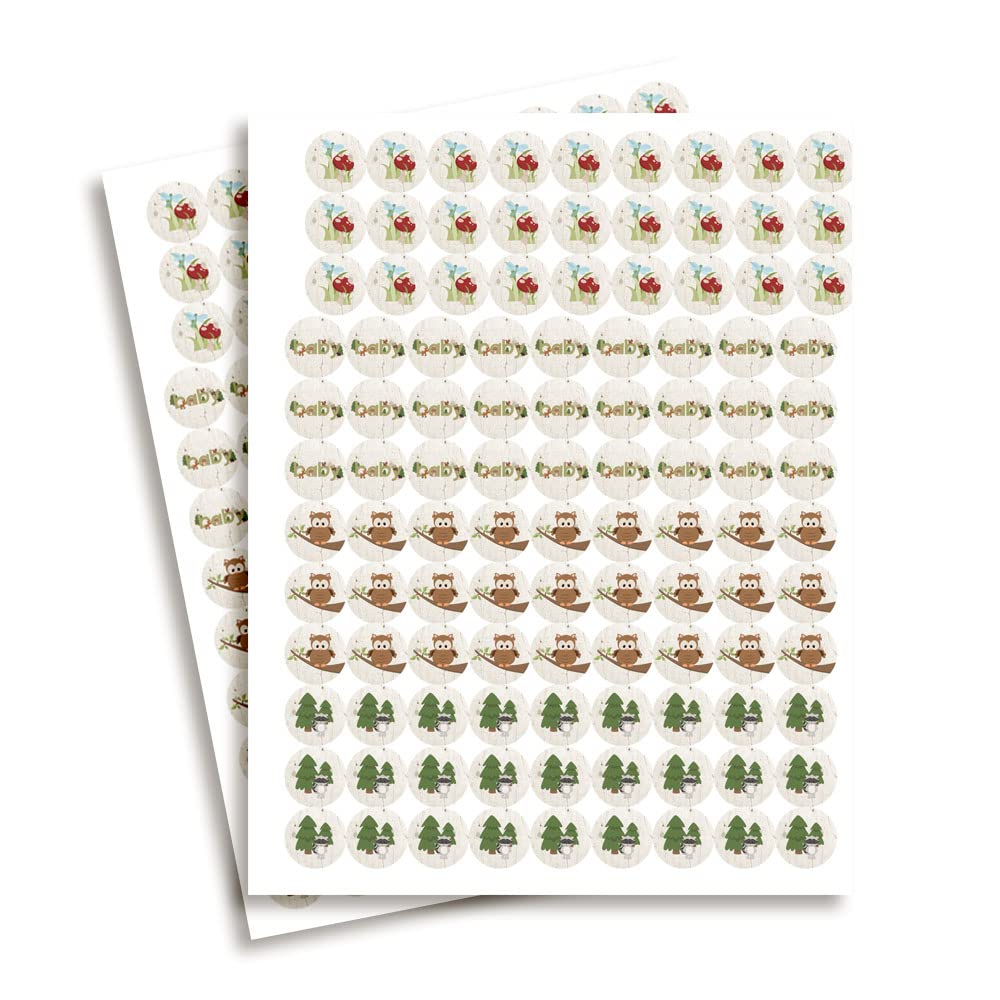 Woodland Forest Animals Baby Sprinkle Baby Shower Kiss Sticker Labels, 300 Party Circle Stickers sized 0.75” for Chocolate Drop Kisses by Amanda Creation, Great for Favors, Treats, Envelope Seals &