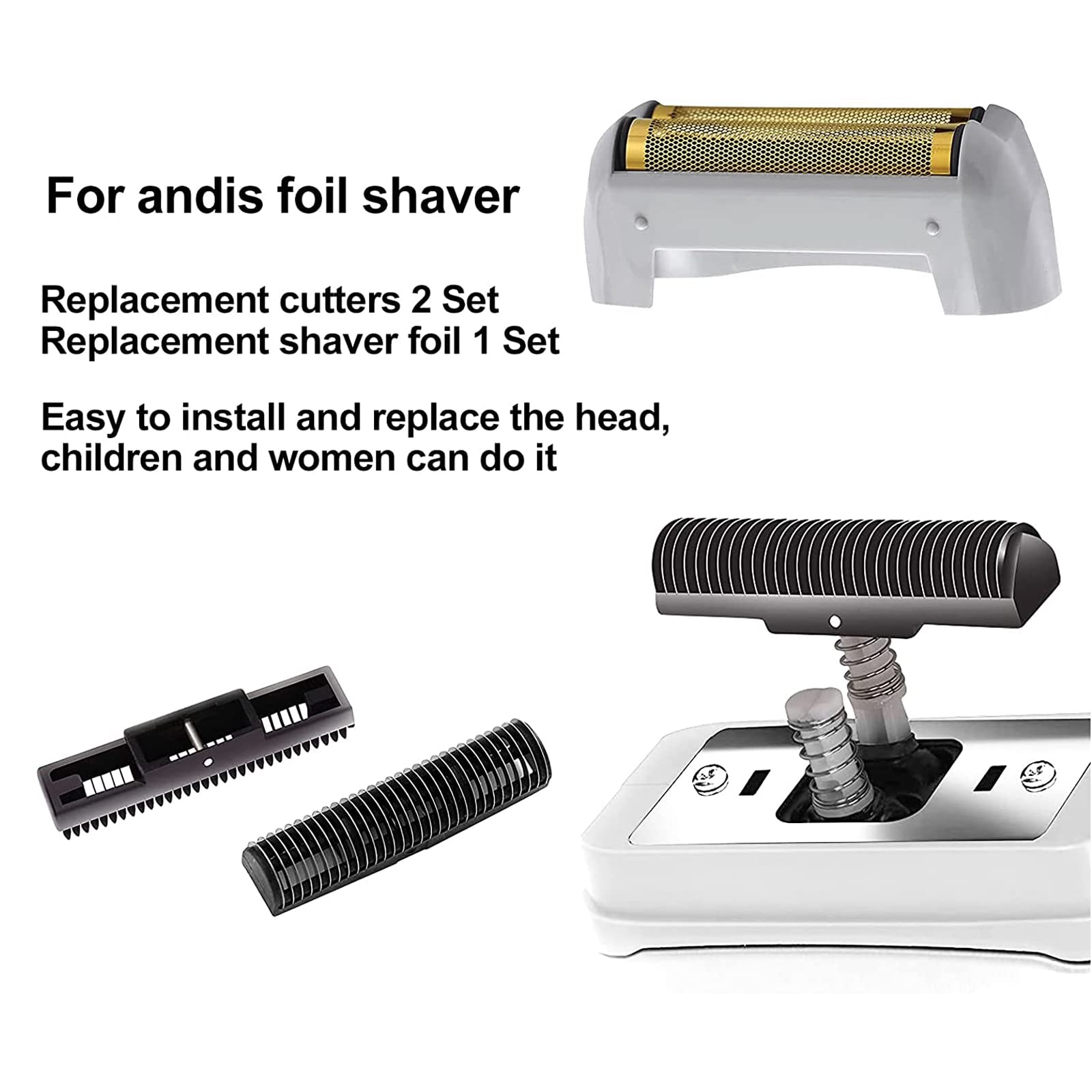 Foil Shaver Replacement Foil Compatible with Andis 17150 Pro Shaver Replacement Foil and Cutters Lithium Titanium Foil (Gray w Gold Replacement Foil & Cutter)