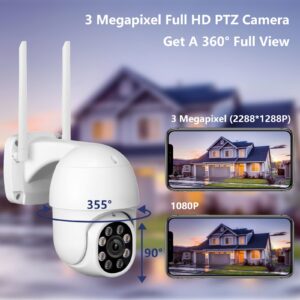 Neweyesee 2K WiFi Camera for Home Security - Outdoor 3MP Home Security Camera with Pan Tilt 360°View Color Night Vision Motion Detection 2 Way Audio IP66 Waterproof DC Powered Wireless Camera