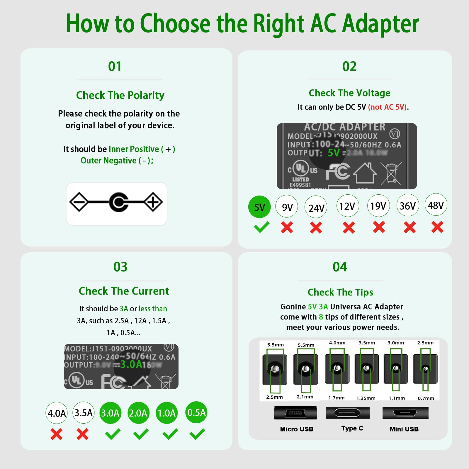 5V 3A DC Power Supply, 5 Volts 2A 1.5A 1A AC Power Adapter Charger, fit for 5Vdc Graco Baby Swing, Hello Baby Monitor, Sony Bluetooth Speaker Power Cord.