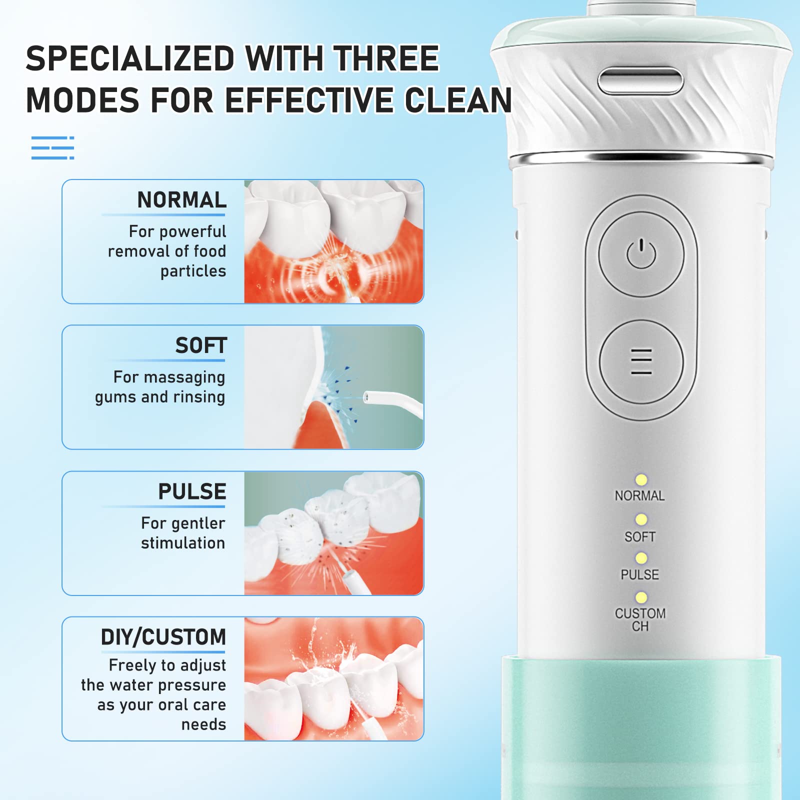 Hangsun Water Flosser Cordless Oral Irrigator Portable Teeth Cleaner HOC600 IPX7 Waterproof Electric Dental Flossers with DIY Modes 6 Jet Tips for Braces Care Travel and Home Use