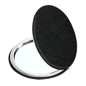 ytzj direct compact vanity makeup mirror for men women girls, black elegant round travel cosmetic mirrors for pocket purse wallet handbag, portable small 1x/2x magnifying handheld beauty mirror