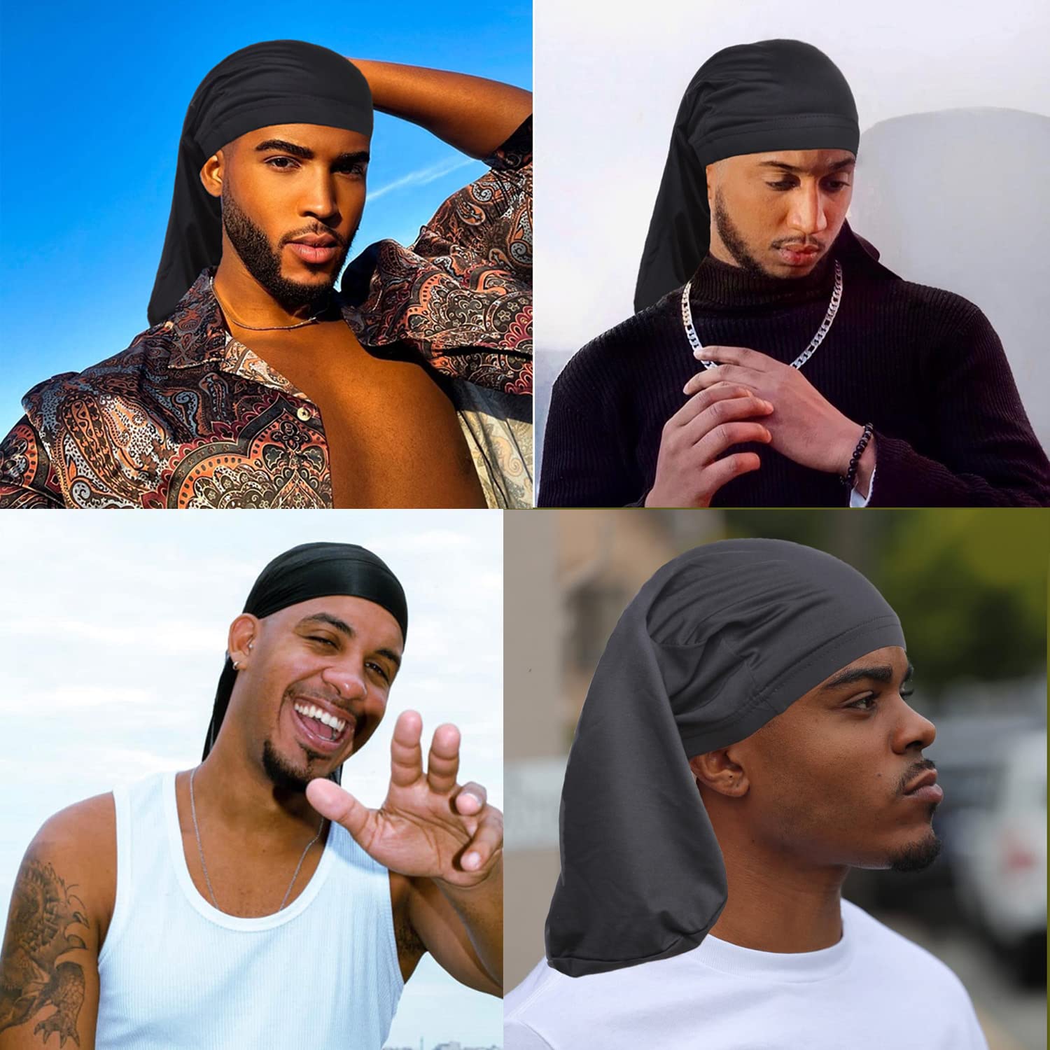 Leeven 2 Packs Dreadlock Cap Designed for Men with Natural Curly Wave Hair Dreadlock Cap Long Hair Dreads Head Wrap Sleeping Cap Hair Accessories Sleep Cap for Men…