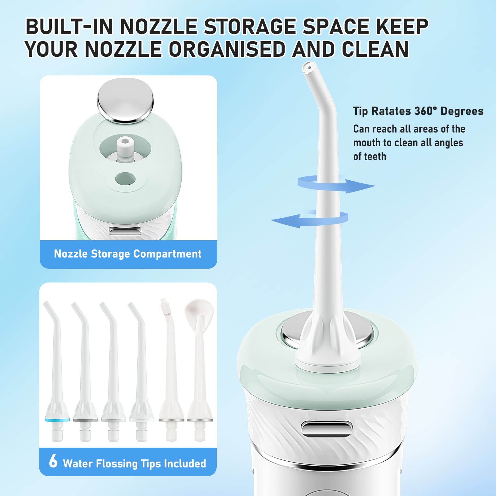 Hangsun Water Flosser Cordless Oral Irrigator Portable Teeth Cleaner HOC600 IPX7 Waterproof Electric Dental Flossers with DIY Modes 6 Jet Tips for Braces Care Travel and Home Use