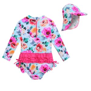 xfgirls baby/toddler girls swimsuit 3-4 years upf 50+ uv one piece swimwear with zipper, peony