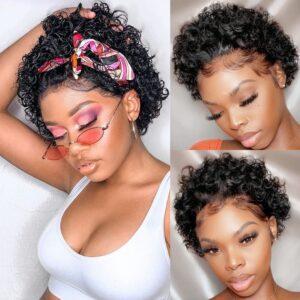 Czrleaty Pixie Cut Wig Human Hair Short Curly Lace Front Wigs Human Hair 13X1 Pixie Wigs for Black Women Pre Plucked Short Curly Pixie Cut Lace Front Wigs Human Hair