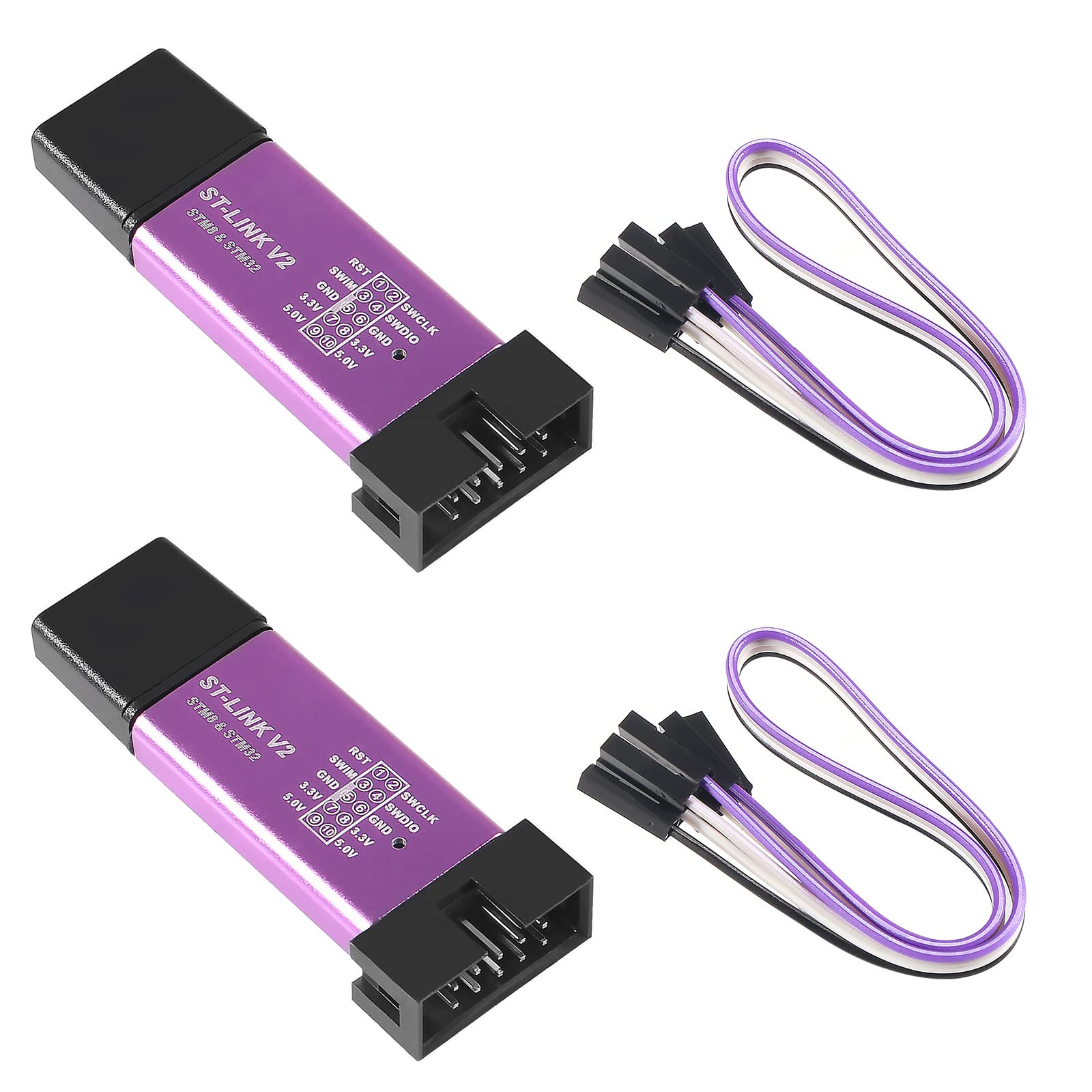 AITIAO 2Pcs ST-Link V2 Emulator Downloader Programming Unit Mini STM8 STM32 M89 with Cable (Random Color)