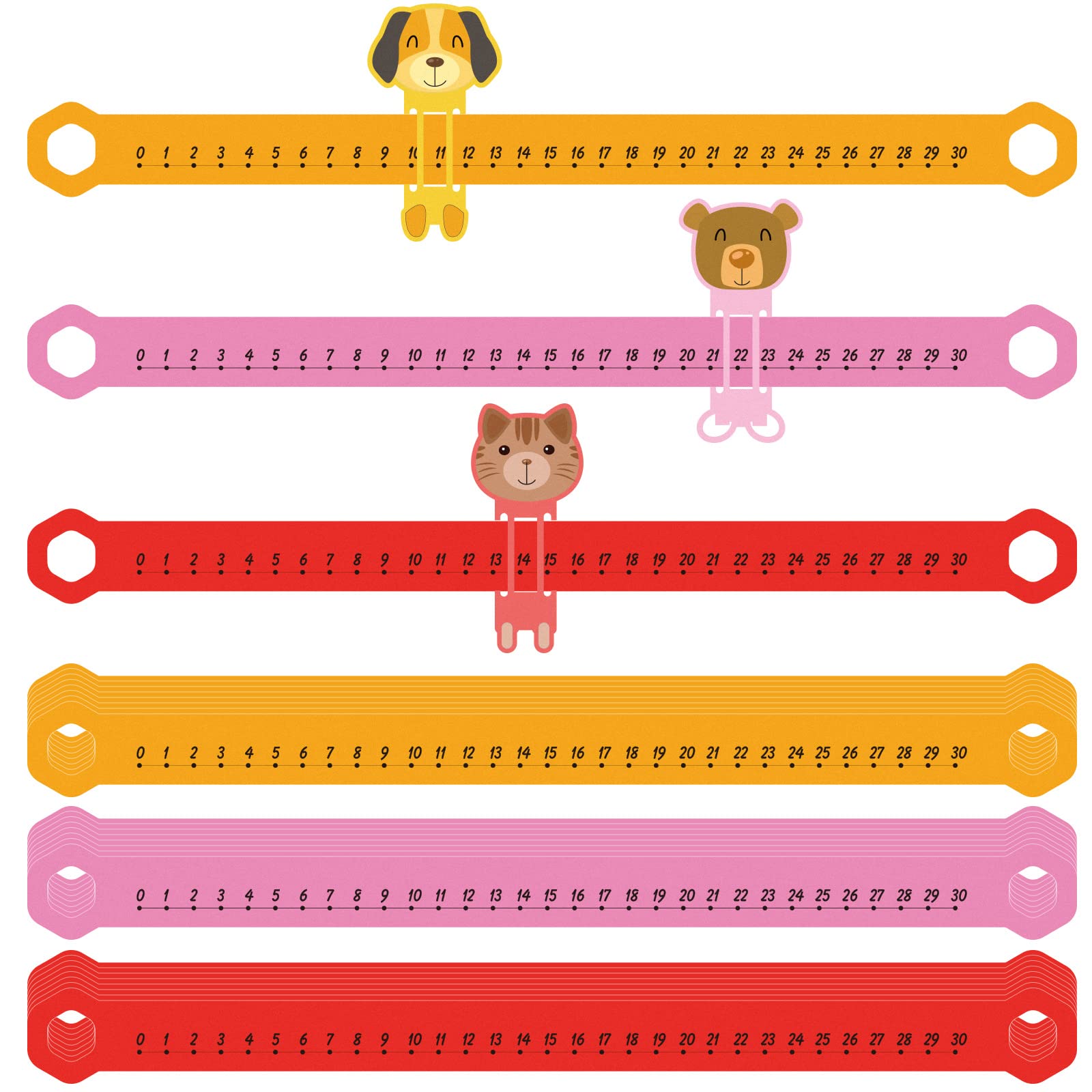 24 Pcs Slide and Learn Number Line 16.5 x 1.5 Inch PVC Number Line for Student, 0 to 30 Math Number Line Animal Positive Integers Number Lines Childhood Education Materials for School (Vivid Colors)