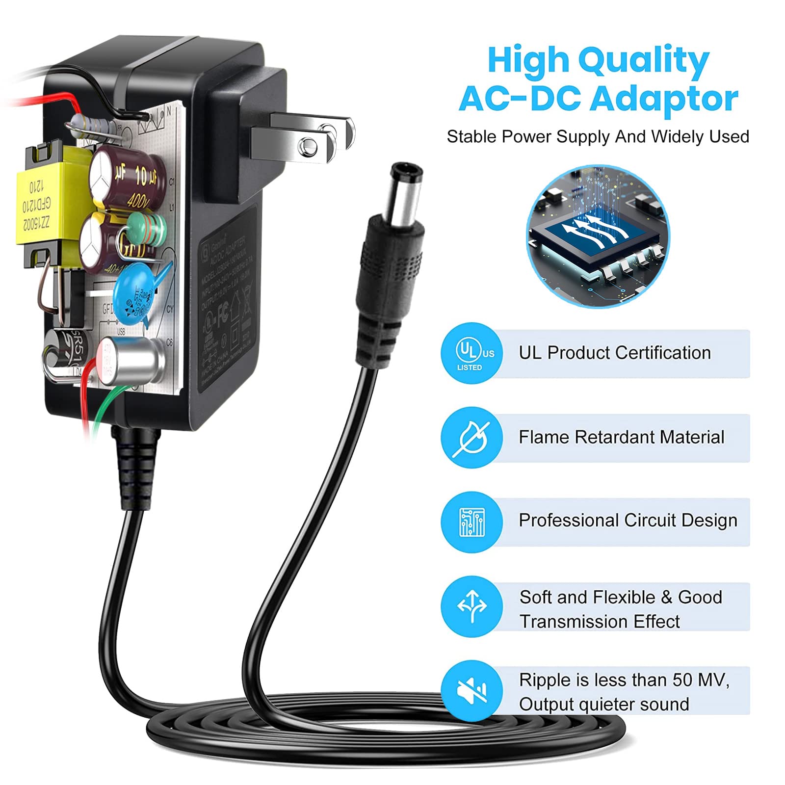 5V 3A DC Power Supply, 5 Volts 2A 1.5A 1A AC Power Adapter Charger, fit for 5Vdc Graco Baby Swing, Hello Baby Monitor, Sony Bluetooth Speaker Power Cord.