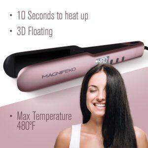 Professional Flat Iron - Hair Straightener Wide Plate Titanium Flat Iron - Infrared Hair Straightening (Rose Gold)