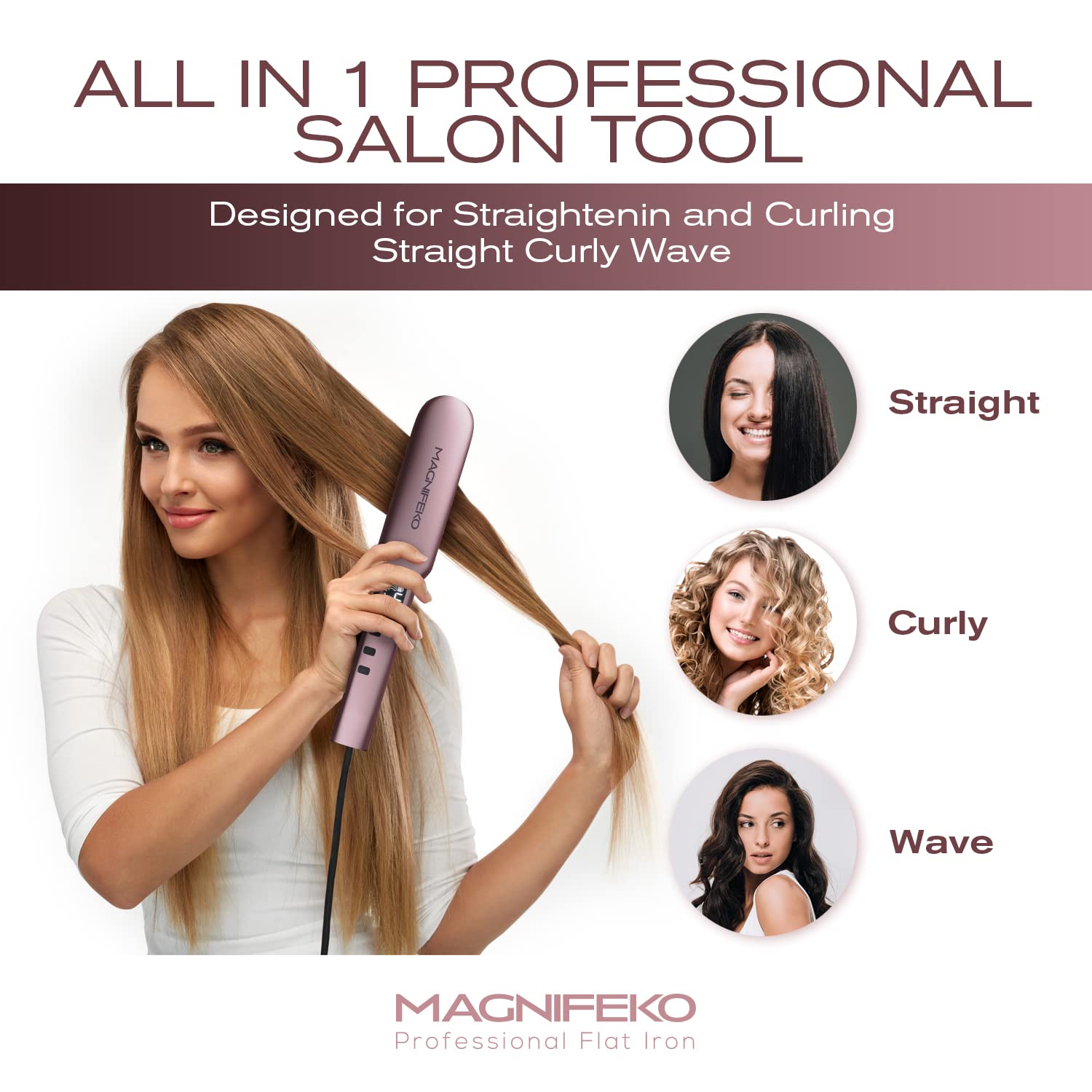 Professional Flat Iron - Hair Straightener Wide Plate Titanium Flat Iron - Infrared Hair Straightening (Rose Gold)