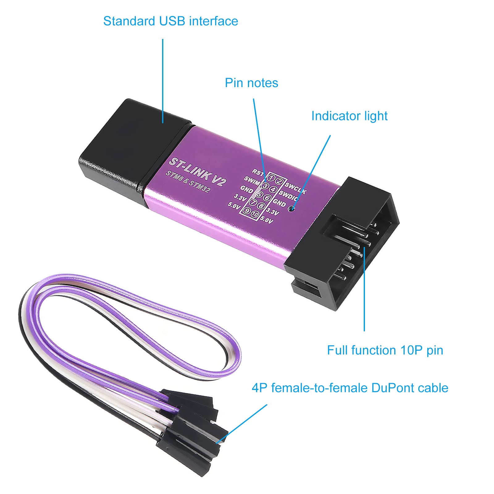 AITIAO 2Pcs ST-Link V2 Emulator Downloader Programming Unit Mini STM8 STM32 M89 with Cable (Random Color)