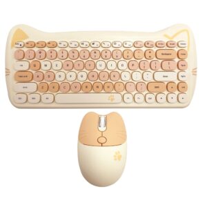 wireless mouse and keyboard, cute cat keyboard mouse combo for present,2.4g cordless computer mice with usb receiver for laptop pc mac (milk tea brown)