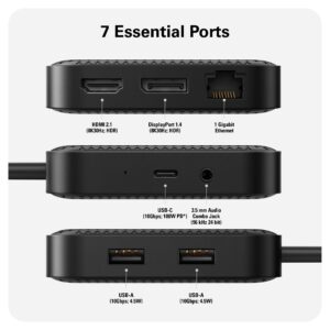 HyperDrive Dual Monitor USB4 Mobile 7-in-1 Docking Station - Dual 4K60Hz, Upstream Port w/ 85W PD, Gigabit Ethernet, Laptop Docking Station w/ 10Gbps USB-A