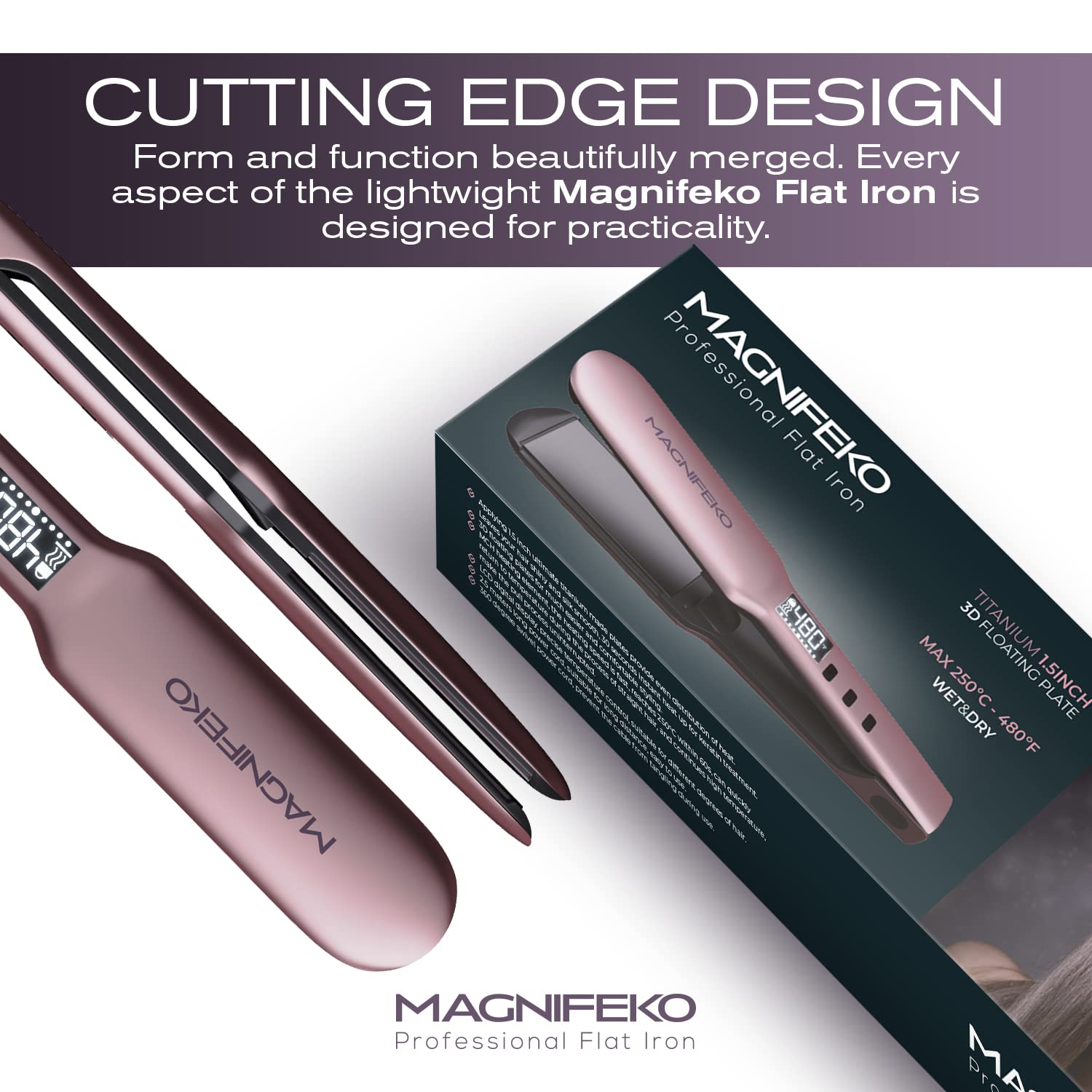 Professional Flat Iron - Hair Straightener Wide Plate Titanium Flat Iron - Infrared Hair Straightening (Rose Gold)