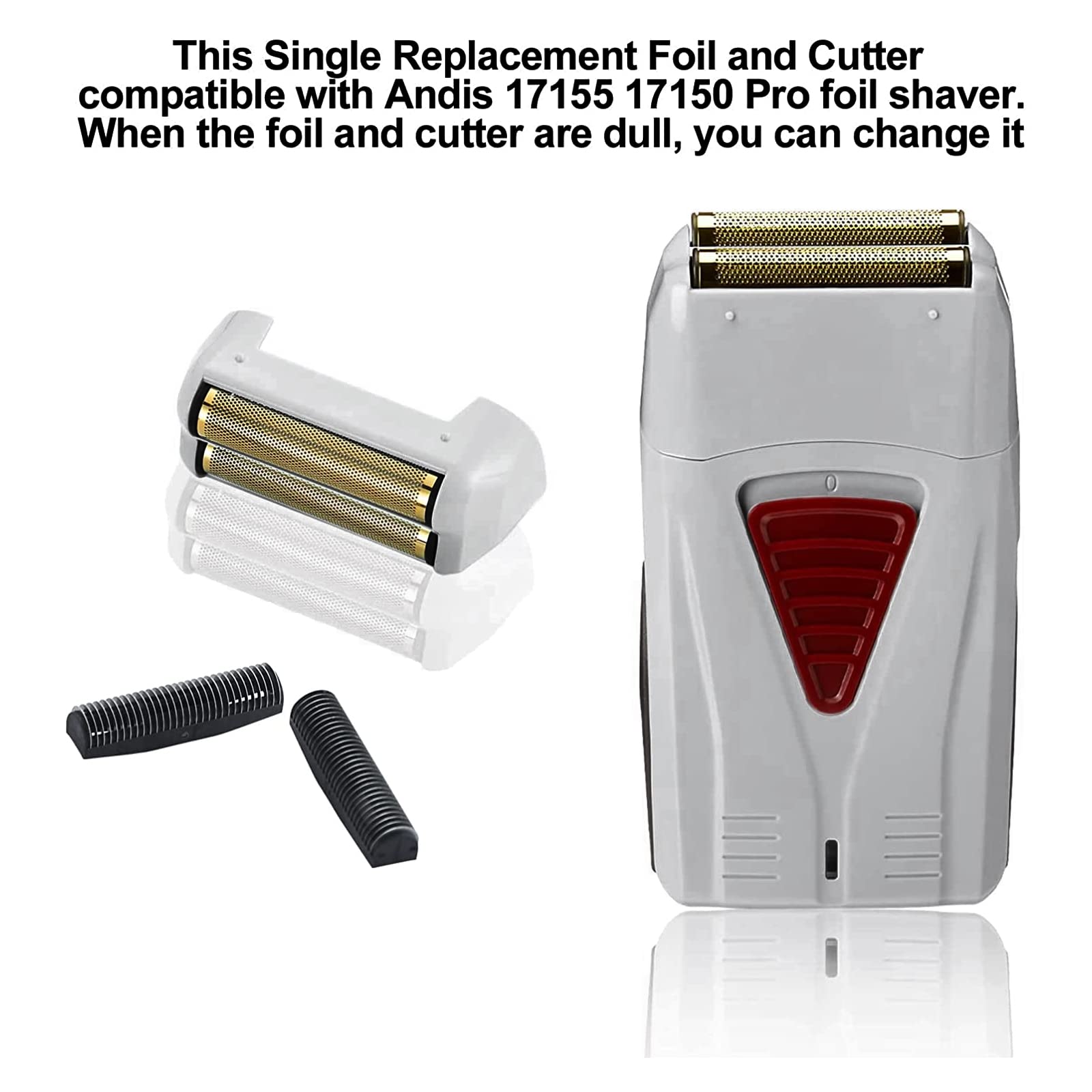 Foil Shaver Replacement Foil Compatible with Andis 17150 Pro Shaver Replacement Foil and Cutters Lithium Titanium Foil (Gray w Gold Replacement Foil & Cutter)