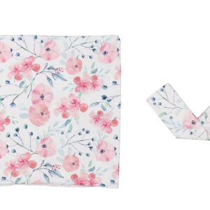 Giggle Angel Baby Receiving Blanket Swaddle Blanket Infant Wrap Pink Floral Pattern with Matching Bowtie (Pink)