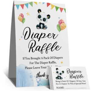 skuhyyg diaper raffle tickets, diaper raffle sign, baby shower game kit, panda bunting raffle insert ticket，watercolor panda balloon baby shower decorations (1 sign+50 cards)