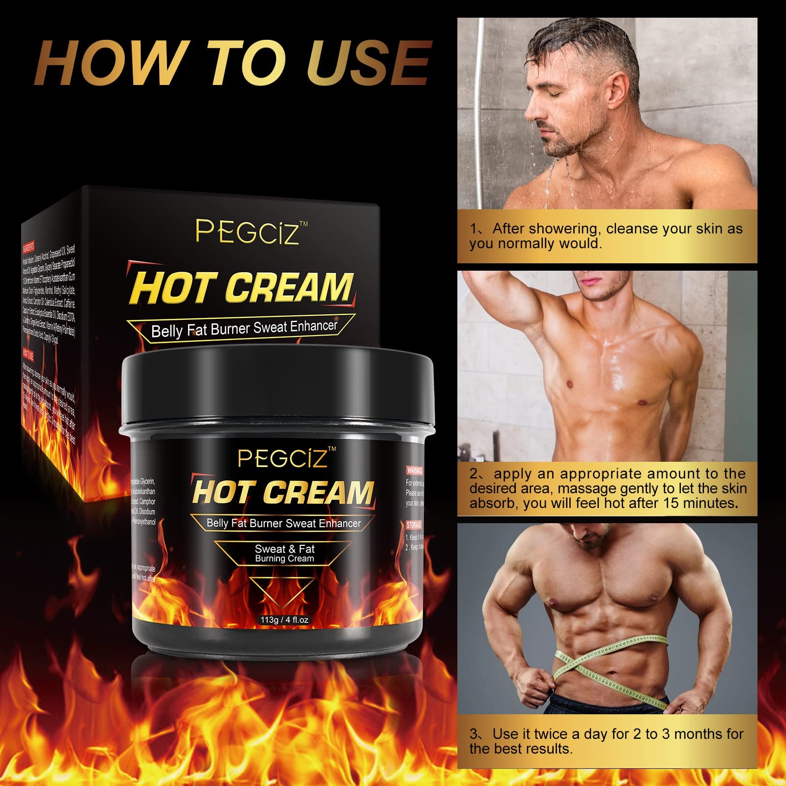 Fat Burning Cream, Hot Cream for Belly Fat Burner, Cellulite Cream for Thighs, Sweat Cream for Women Men Weight Loss, Cellulite Cream for Thighs Belly Butt Firming Legs Slimming Cream