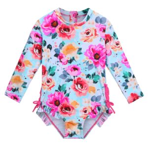 XFGIRLS Baby/Toddler Girls Swimsuit 3-4 Years UPF 50+ UV One Piece Swimwear with Zipper, Peony