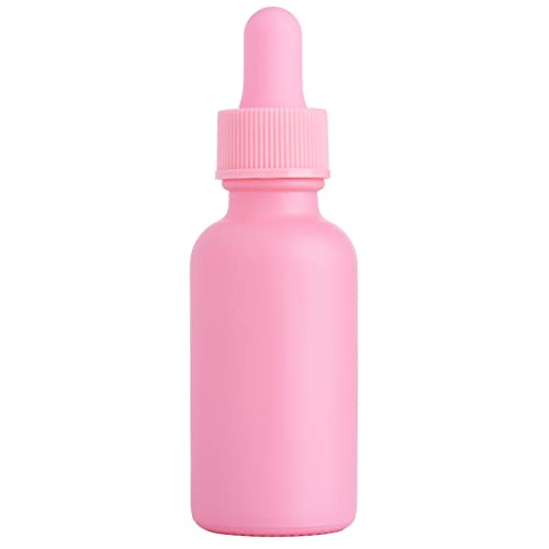 Focus Nutrition 12 Pink Coated 1 oz Glass Boston Round Dropper Bottles For Essential Oils, Aromatherapy and Skin Care