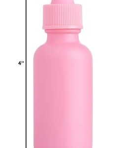 Focus Nutrition 12 Pink Coated 1 oz Glass Boston Round Dropper Bottles For Essential Oils, Aromatherapy and Skin Care