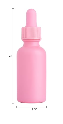 Focus Nutrition 12 Pink Coated 1 oz Glass Boston Round Dropper Bottles For Essential Oils, Aromatherapy and Skin Care