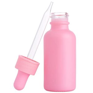 Focus Nutrition 12 Pink Coated 1 oz Glass Boston Round Dropper Bottles For Essential Oils, Aromatherapy and Skin Care