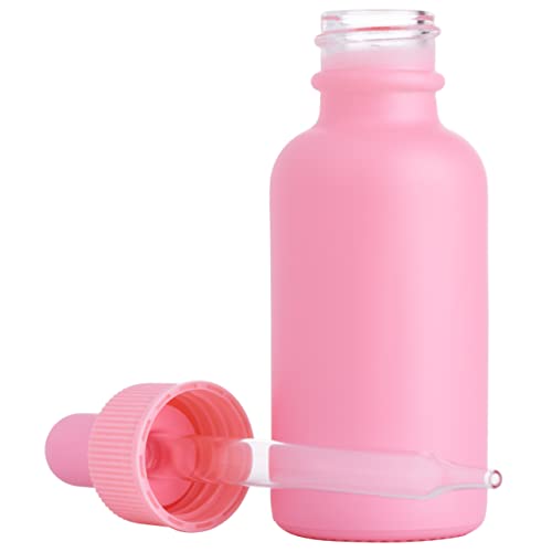 Focus Nutrition 12 Pink Coated 1 oz Glass Boston Round Dropper Bottles For Essential Oils, Aromatherapy and Skin Care