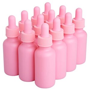 focus nutrition 12 pink coated 1 oz glass boston round dropper bottles for essential oils, aromatherapy and skin care