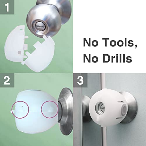 Door Knob Cover for Child Safety, Baby Proof Safety Locks for Doors, No Toxic Chemicals Passed Migration of Certain Elements Test EN71, No Tool Easy Install (4 Pack)