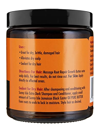 Sunny Isle Jamaican Black Castor Oil Root Repair Growth Butter 8oz | Restores & Revitalizes ALL Damaged Hair Types | Nutrient-Rich | Fights Dry, Itchy, Flaky Scalp