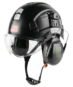 safety helmet hard hat with visor and ear protection adjustable lightweight vented abs work helmet for men and women 6-point suspension ansi z89.1 approved ideal for industrial & construction