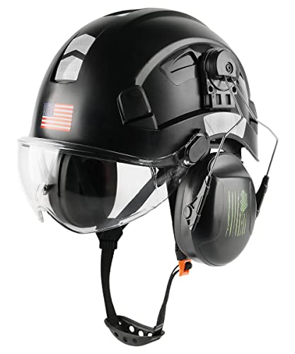 Safety Helmet Hard Hat with Visor and Ear Protection Adjustable Lightweight Vented ABS Work Helmet for Men and Women 6-Point Suspension ANSI Z89.1 Approved Ideal for Industrial & Construction