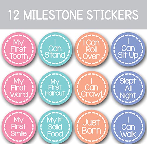 Baby Monthly Stickers Girl Milestone Month - Newborn Infant Shower Gift Keepsake (Set of 36)