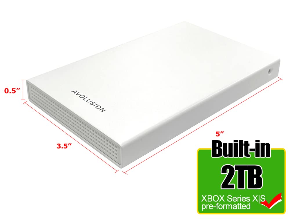 Avolusion HD250U3-WH 2TB USB 3.0 Portable External Gaming Hard Drive (for XBOX Series X|S, Pre-Formatted) - 2 Year Warranty