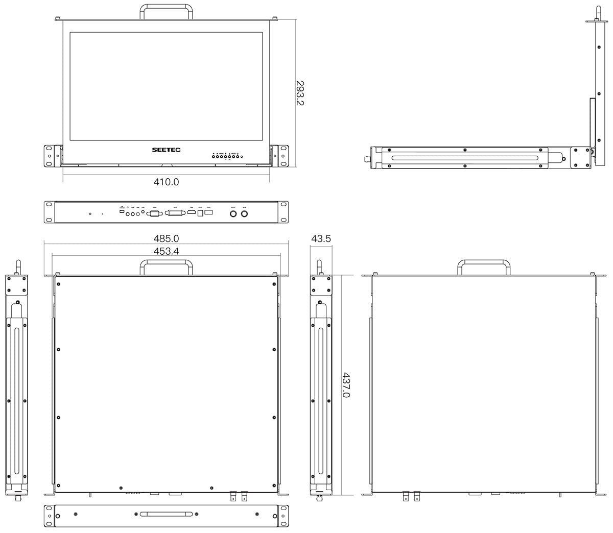 SEETEC 17.3 Inch 1RU Pull Out Rack Mount Monitor Full HD 1920x1080 Broadcast LCD Monitor SC173-HD-56 (HDMI)