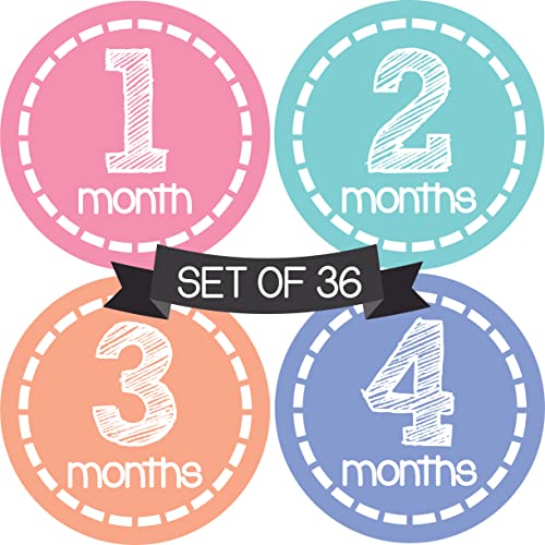 Baby Monthly Stickers Girl Milestone Month - Newborn Infant Shower Gift Keepsake (Set of 36)