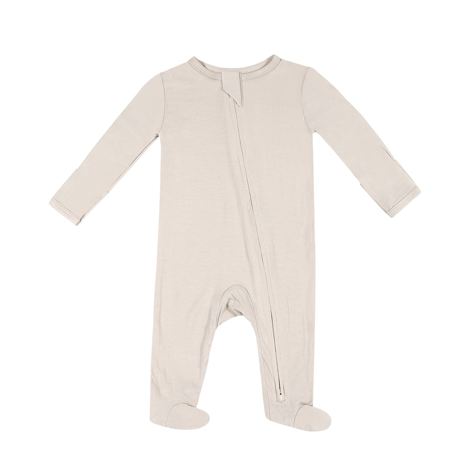 TWINOR Baby Footed Pajamas with Mittens, Soft Bamboo Viscose One-Piece Romper for Newborn Infant (light sand, 0-3 Months)