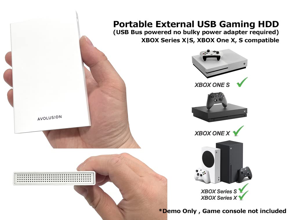 Avolusion HD250U3-WH 2TB USB 3.0 Portable External Gaming Hard Drive (for Xbox One X, S, Gen1, Pre-Formatted) - 2 Year Warranty