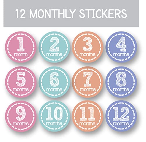 Baby Monthly Stickers Girl Milestone Month - Newborn Infant Shower Gift Keepsake (Set of 36)