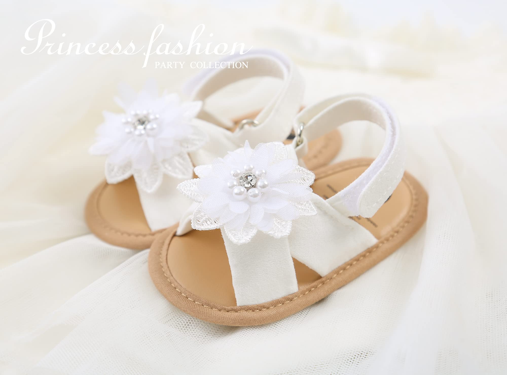 GDSDYM Infant Baby Girls Summer Sandals with Flowers Soft Sole Newborn Princess First Walker Crib Wedding Dress Shoes