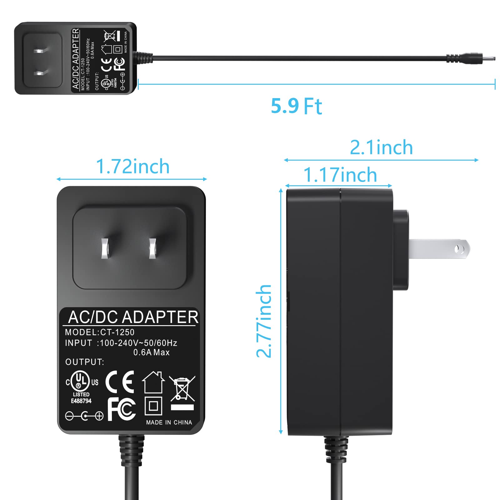 Power Cord for TP-Link Deco M3 M4 M5 S4 X20 X55 P9 E4 Replacement Charger AC Adapter for TP-Link AC1750(Archer A7),AX1800(Archer AX21),AX3000(Archer AX50) T120150-2b1 WiFi Router Power Supply