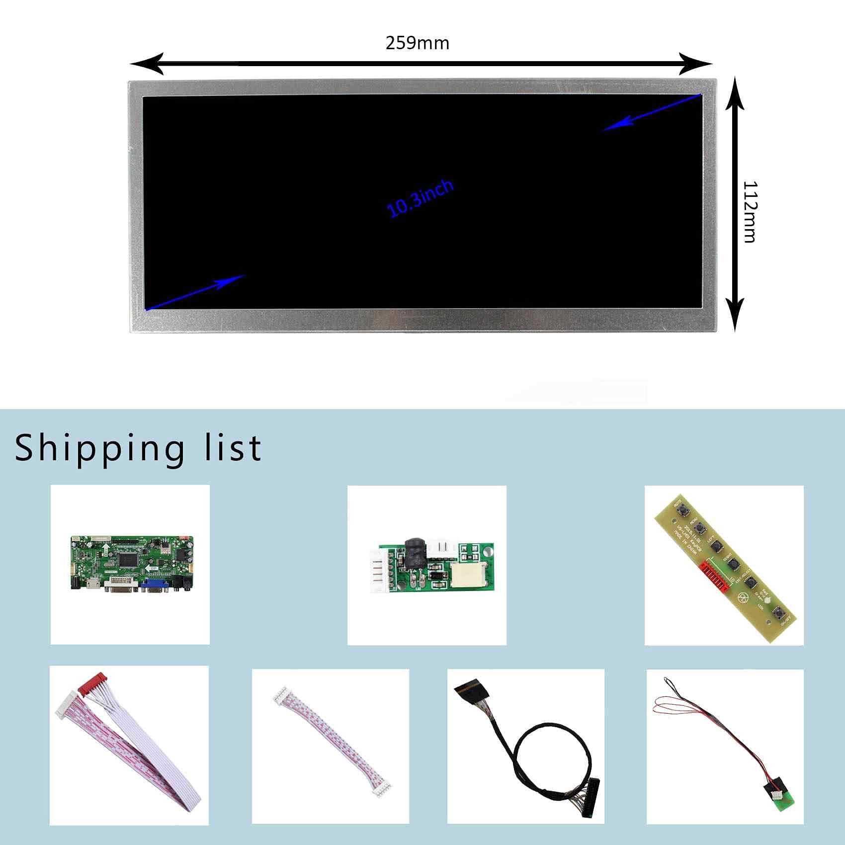 FanyiTek 10.3 inch 1920x720 FHD 850nit IPS Wide Bar LCD Screen and HDMI VGA DVI Audio LVDs Controller Board,for Car Gauge Display