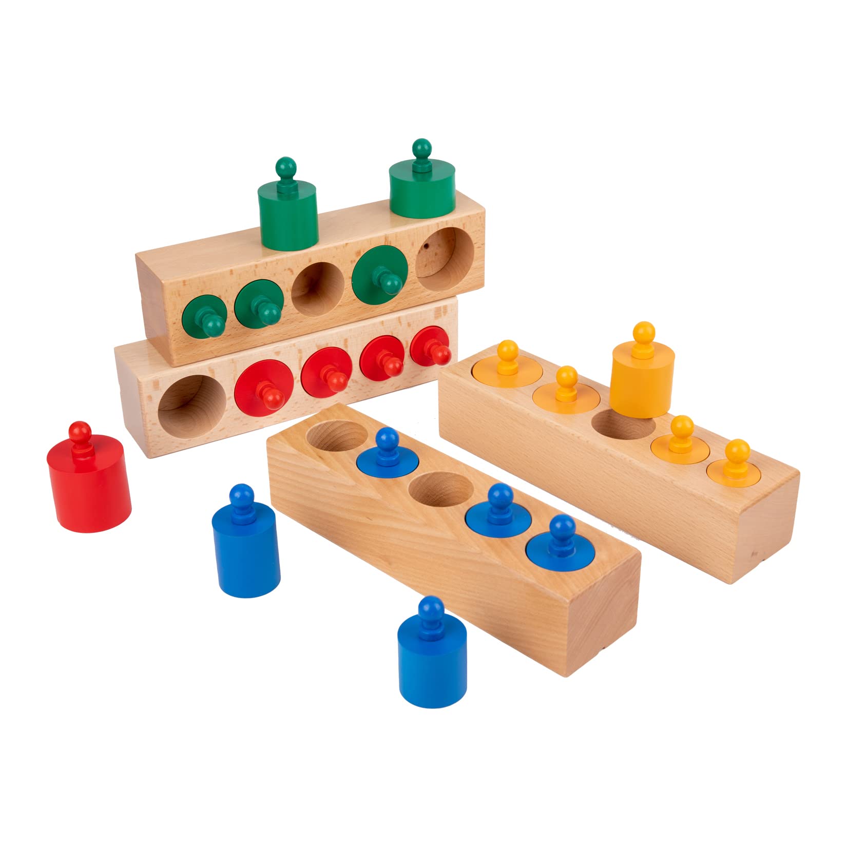 Adena Montessori Knobbed Cylinders Blocks Home Preschool Toys (Colorful Knobbed Cylinders)