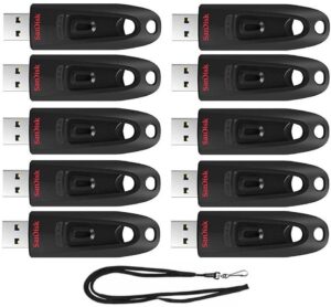 sandisk 16gb ultra 130mb/s usb 3.0 flash drive sdcz48-016g bundle with (1) goram black lanyard (16gb, 10 pack)