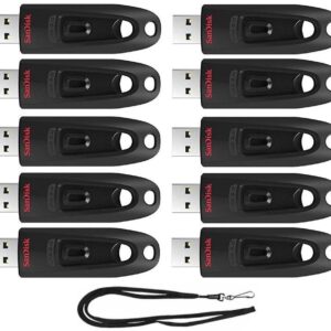 SanDisk 16GB Ultra 130MB/s USB 3.0 Flash Drive SDCZ48-016G Bundle with (1) GoRAM Black Lanyard (16GB, 10 Pack)