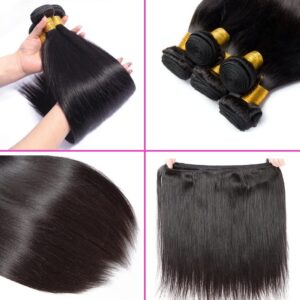 QIYING 10A Straight Bundles Human Hair 18 20 22 Inch Brazilian Straight Hair Bundles 100% Unprocessed Virgin Straight Human Hair Weave 3 Bundles Deals 1B Black