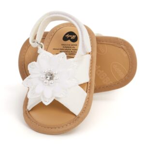 gdsdym infant baby girls summer sandals with flowers soft sole newborn princess first walker crib wedding dress shoes